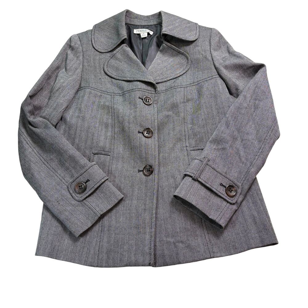 Pendleton womens gray herringbone jacket, blazer. Rounded collar. Size 8.